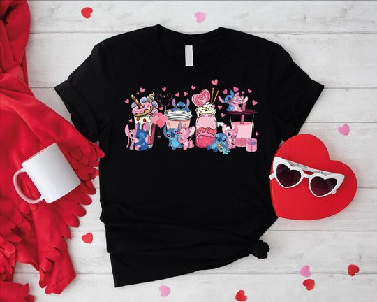 Discover Stitch and Angel T-shirt, Disney Valentines Shirt, Valentines Coffee Shirt