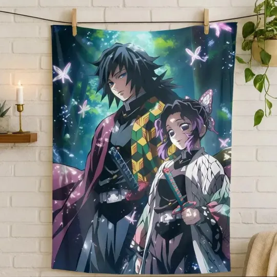Anime demon Hashira Shinobu & Giyu Fleece Blanket