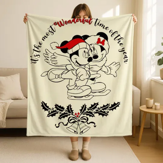 Discover Disney It's The Most Wonderful Time Cream Christmas Cozy Fleece Blanket
