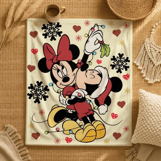 Discover Disney Mickey Minni Mouse Love Cream Christmas Cozy Fleece Blanket