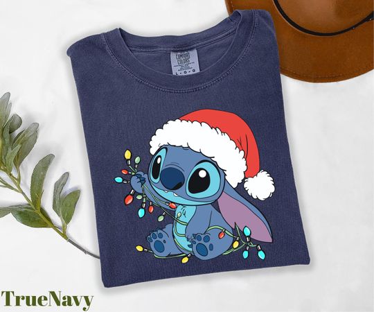 Discover Comfort Colors Stitch Christmas Shirt, Stitch Christmas Lights Shirt, Disney Christmas Tee
