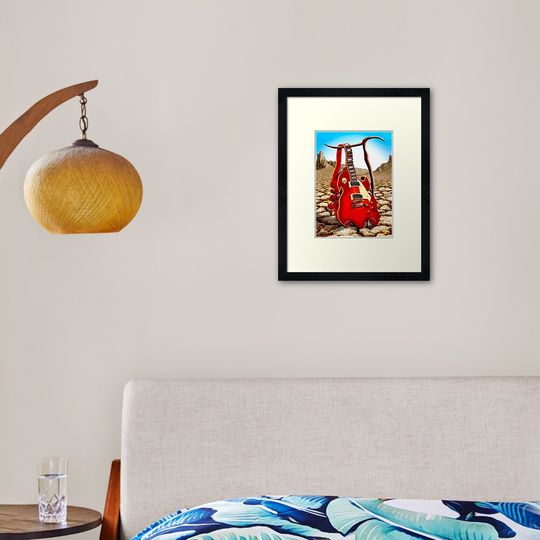 Discover MELTED GUITAR : Vintage Abstract  Desert Print Framed Art Print
