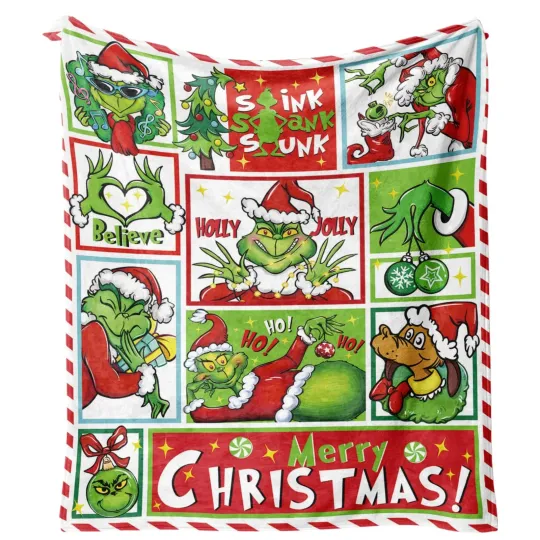 Merry Grin Blanket funny character Disneyland Christmas Holiday Fleece Blanket