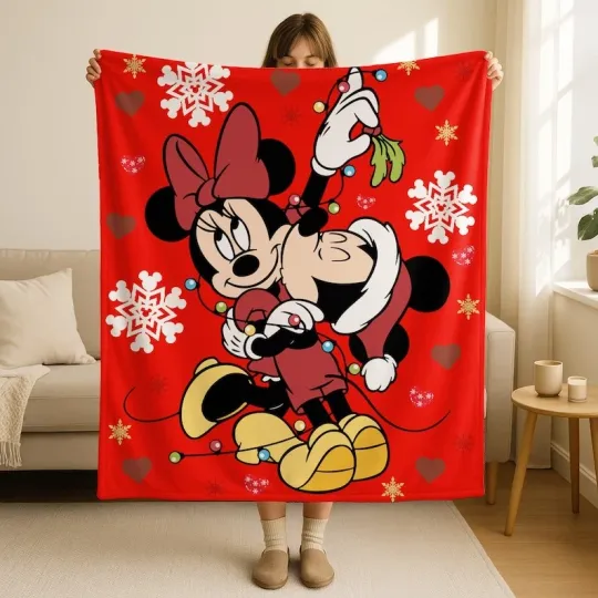 Discover Disney Mickey Minni Mouse Love Red Christmas Cozy Fleece Blanket