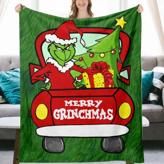 funny character Merry Grin Disneyland Christmas Holiday Fleece Blanket