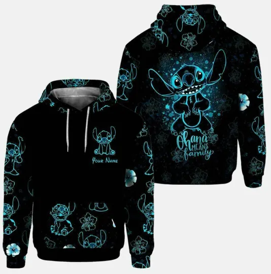 3D Lilo and Stitch Ohana Means Family Hoodie for Men and Women