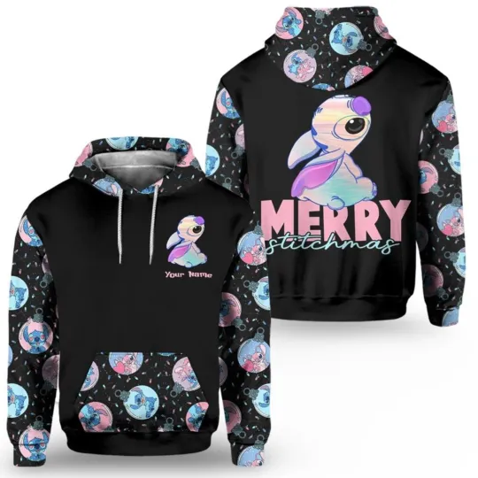 Discover Personalized Cute Stitch Merry Stitchmas Ohana Lilo & Stitch Hoodie 3D Printed