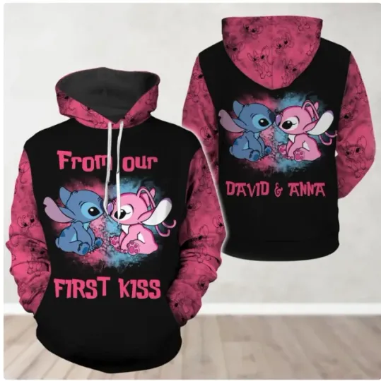 Discover 3D Hoodie with Custom Stitch and Angel Couple Design - Pink Christmas Gift