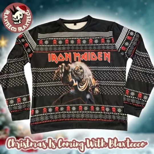 Discover Iron 1Maiden The Number Of The Beast Eddie Skull Pattern Ugly Christmas Sweater
