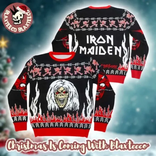 Discover Iron 1Maiden The Number Of The Beast Eddie And Devil Ugly Christmas Sweater