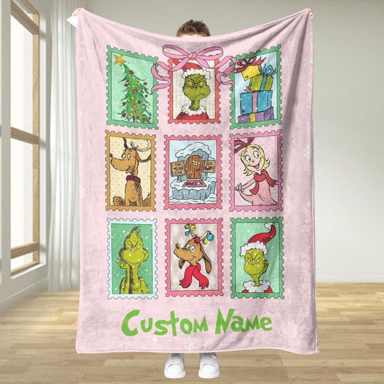 Discover Personalized funny character Blanket, Christmas Blanket, funny character Coquette Bow Merry Christmas Blanket