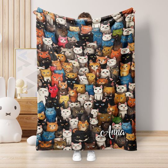 Personalized Cat Blanket, Cute Cats Blanket, Gift For Cat Lover, Cat Mom, Cat Dad