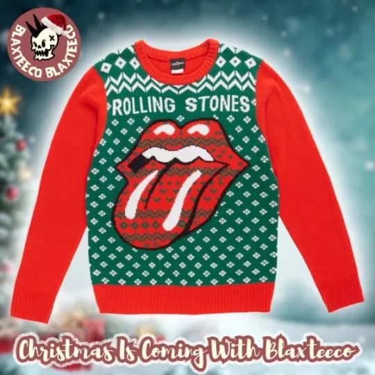 Discover Rolling Stone Gile Style Big Tounge Snowflakes Holiday Christmas Ugly Sweater