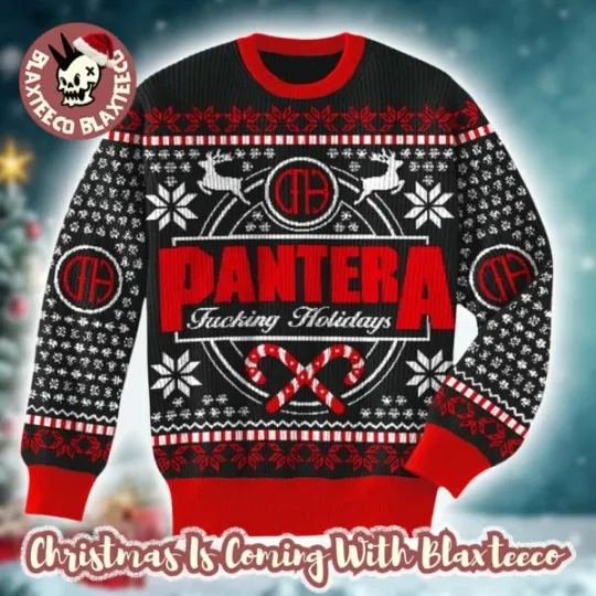 1Pantera Fcking Holidays Snowflakes Xmas Style Knitted Ugly Christmas Sweater