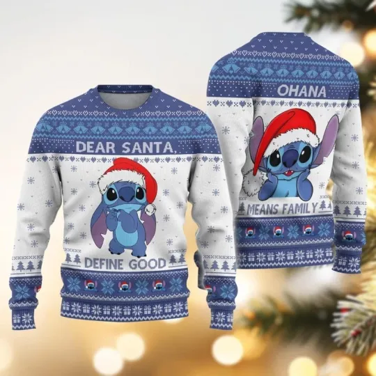 Discover Stitch Santa Ugly Sweater, Ohana Means Family Christmas Sweater, Stitch Xmas Swe
