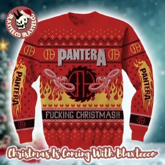 Discover Pantera1 Fcking Christmas Snake In Flame Ugly Christmas Sweater Xmas Fan Gift