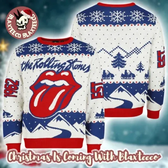 Discover The Rolling Stone Est 1962 Big Logo Winter Holiday Vibe Ugly Christmas Sweater