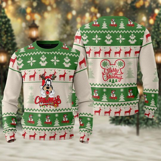 Christmas Goofy Pine Trees Reindeer Ugly Christmas Sweater, Santa Goofy Christmas Light Sweatshirt, Goofy Christmas Gift For Men Women Kid