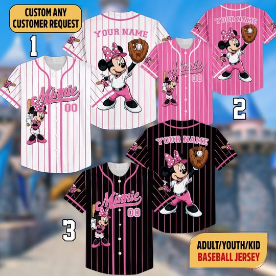 Discover Custom Minnie Mouse Baseball Jersey, Mickey And Friends Family Matching Sports, Birthday Gifts For Disney Fans, Disneyland Family Trip 2025