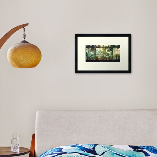 Discover Ghibli Room with Plants in Windows Illustration Framed Art Print