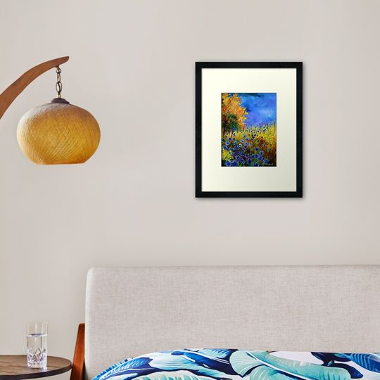 Discover Blue cornflowers and orangetree Framed Art Print