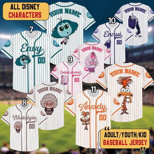 Discover Personalized Disney Inside Out 2 Baseball Jersey, Custom Disneyland Emotions Baseball Jersey, Inside Out 2 Shirt, Inside Out Athletic Jersey
