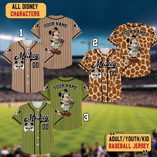 Discover Custom Name Mickey Mouse Safari Baseball Jersey, Custom Disneyland Jersey, Mickey Mouse Birthday, Gift For Disney Fans, Mickey Sport Outfit