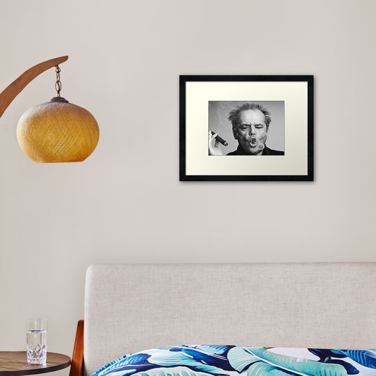 Discover Jack Nicholson, Cigar, Smoke Rings, Black and White Photography Framed Art Print
