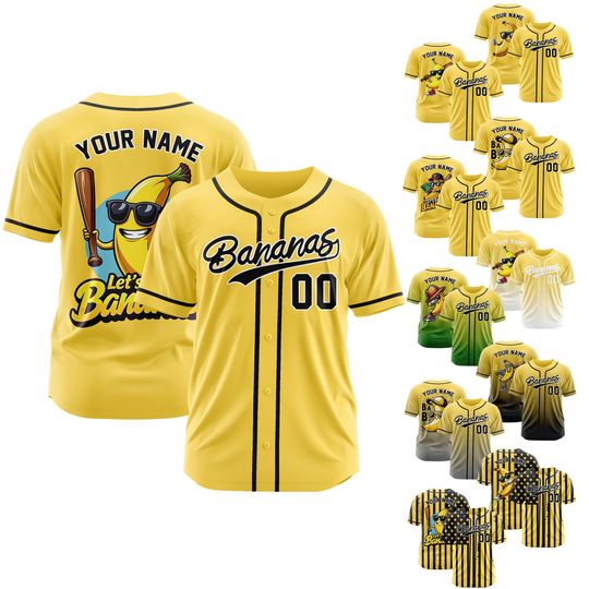 Discover Custom Funny Banana Baseball Jersey, Let's Go Bananas Shirt for Baseball Fans Personalize Team Name Number, Gift For Savannah Baseball Fan