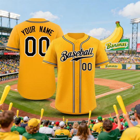 Discover Personalized Bananas Team Baseball Jersey Custom Bananas Yellow Jersey Embroidery Baseball Shirts Fan
