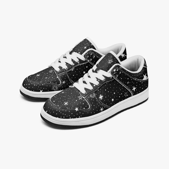 Stars Black and White Leather Low Top Sneakers for Women and Men