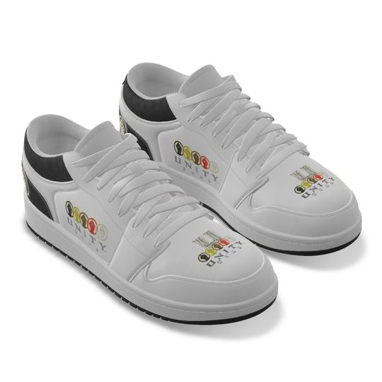 Discover Unity 1's Men's White and Black Heel Synthetic Leather Stitching Low-Top Shoes