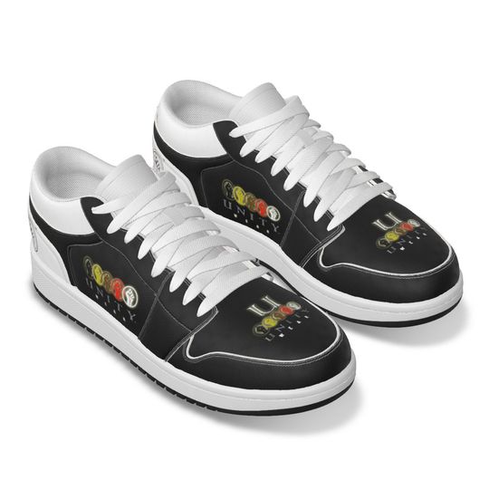 Discover Unity 1's Men's Black and White Heel Synthetic Leather Stitching Low-Top Shoes