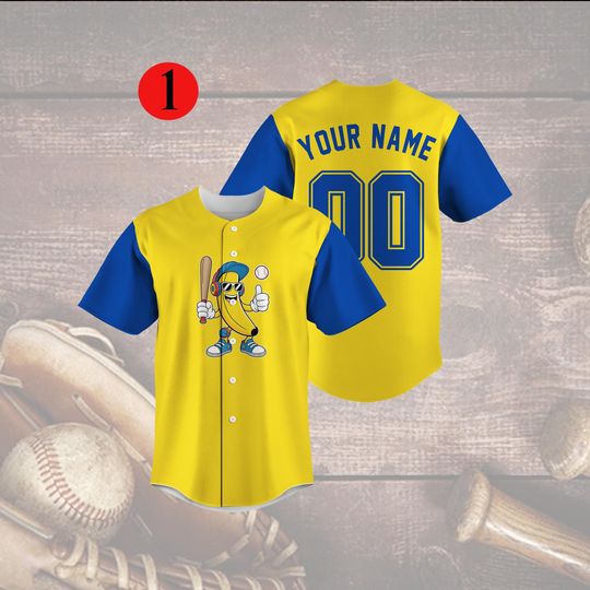 Discover Sports Banana Team Mascot Baseball Jersey, Personalized Name Team Baseball Jersey, Custom All Stars Baseball Jersey For Baseball Fans