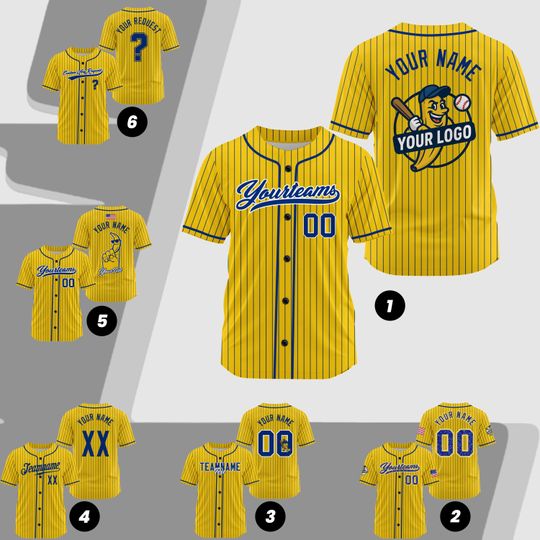 Discover Custom Yellow Banana Baseball Jersey Youth Men Women Kids, Custom Yellow Blue Pinstripe Baseball Jersey Name Number Logo Face Shirts