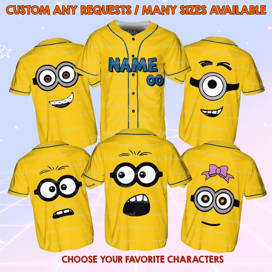Discover Personalized Cute Cartoon Characters Jersey, Kids Birthday Family Matching Shirt, Cute Characters Face Shirt,Cartoon Character Graphic Shirt