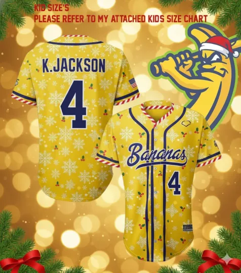 Discover NEW Savannah Bananas #4 Jackson Baseball Jersey Christmas KID YOUTH SIZE QT853