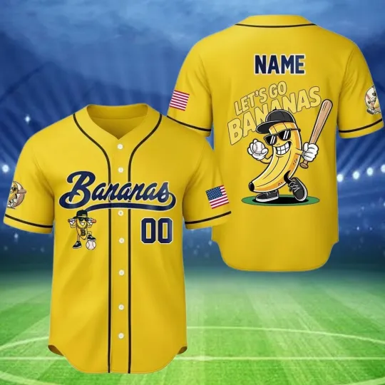 Discover Personalized Bananas Team Baseball Jersey, Funny Bananas Jersey, Custom Name