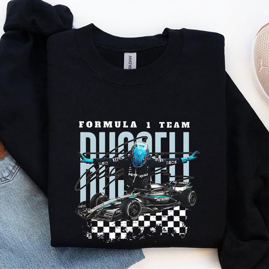 Discover George Russell Racing Fan Art T-Shirt  Formula Driver Sweatshirt, Motorsport Car Hoodie, Fan Gift
