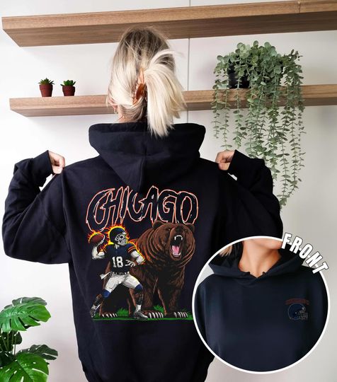 Discover Chicago Football Hoodie, Vintage Skeleton Graphic Sweatshirt, Unisex Bears Fan Gift, Retro Sports Hoodie