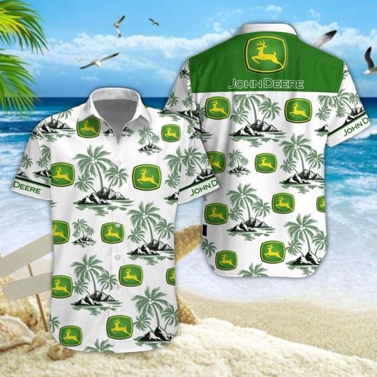 Discover John Dee Hawaiian Shirt for Men Tropical Palm Tree Green Aloha Button Up Summer Beach Vacation