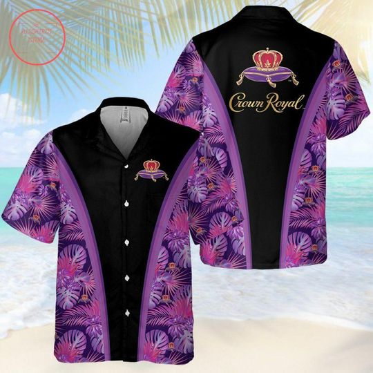 Discover Crown Royal Hawaiian Shirt for Men  Black and Purple Tropical Whiskey Shirt  Aloha Button Up  Summer Beach Party Gift for Him