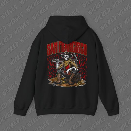 San Francisco Football Vintage Skeleton Hoodie - Fan Gift Unisex Heavy Blend Sweatshirt, 49ers Graphic Hoodie