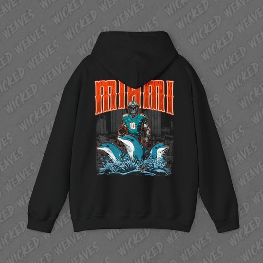 Discover Miami Football Vintage Skeleton Hoodie - Fan Gift Unisex Sweatshirt, Dolphins Graphic Hoodie