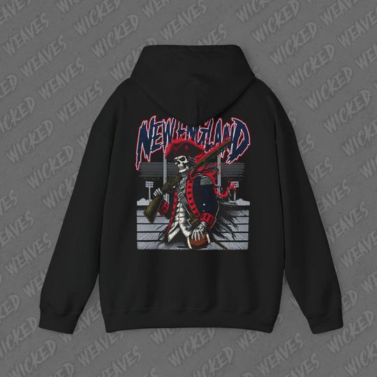 Discover New England Football Vintage Skeleton Hoodie - Fan Gift Unisex Sweatshirt, Patriots Graphic Hoodie