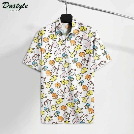 Discover Cute Cartoon Animal Pattern Hawaiian Shirt, Kawaii Style Summer Aloha Shirt, Unisex Casual Beach Vacation Outfit