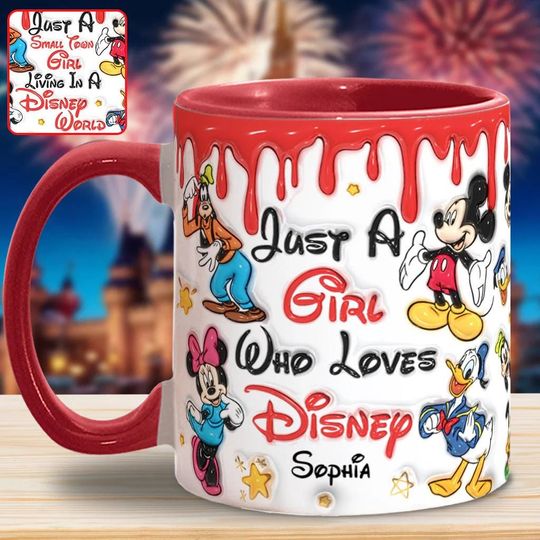Discover Personalized Just A Girl Who Loves Disney Accent Mug, Disneyland Trip Mug for Her, Cartoon Fan Mug, Anniversary Gift, Inflated Mug dsn9994