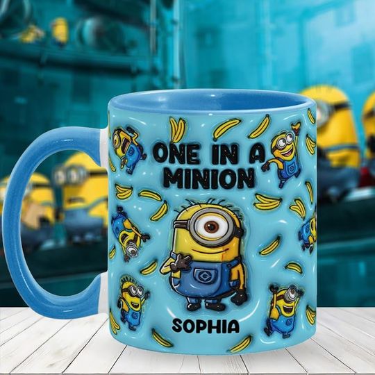 Yellow Monster Movie Personalized Accent Mug, Funny Banana Cartoon Cup, Gift for Her, Fan Gift