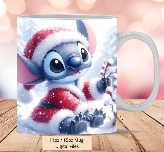 Discover 3D Cute Stitch Christmas Snow Mug Wrap, 3D Stitch Mug Wrap Sublimation Design PNG, Mug 11oz and 15oz Stitch Mug Wrap, Instant Digital PNG