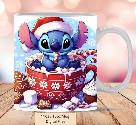 Discover 3D Cute Stitch Christmas Coffee Mug Wrap, 3D Xmas Mug Wrap Sublimation Design PNG, Mug 11oz and 15oz Stitch Mug Wrap, Instant Digital PNG